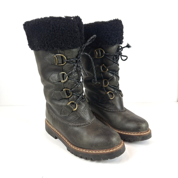 Sorell Womens Leather Faux Fur Lined Tall Boots Size 8 Wool Pull-On Warm Winter - Picture 2 of 12